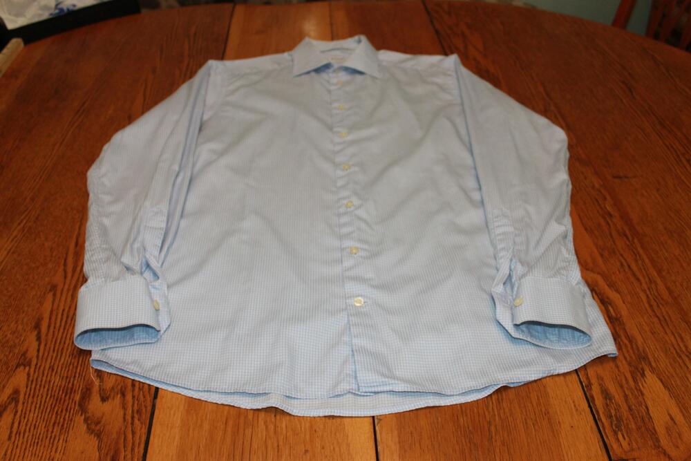 Eton Dress Shirt‎ Mens 17 Large Blue White Micro Check Contemporary Button Up